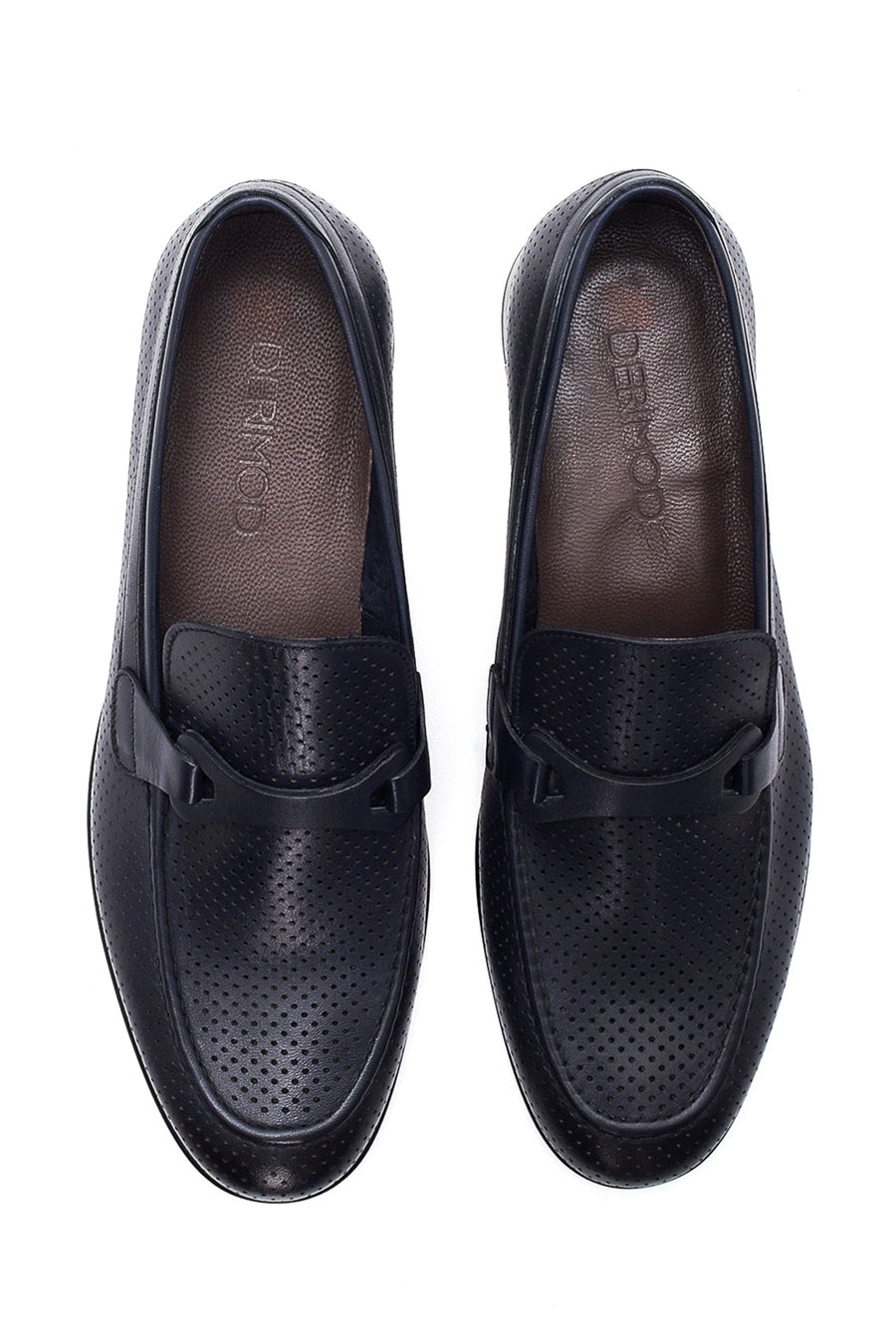 Men's Navy Blue Leather Perforated Loafer