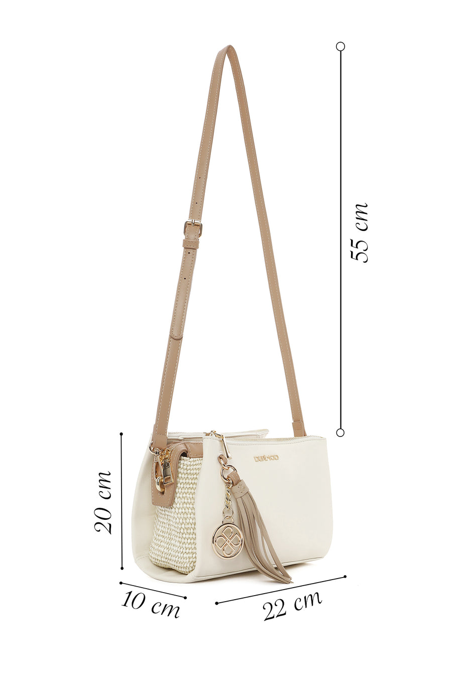 Women's Cream Long Strap Accessory Detailed Crossbody Bag
