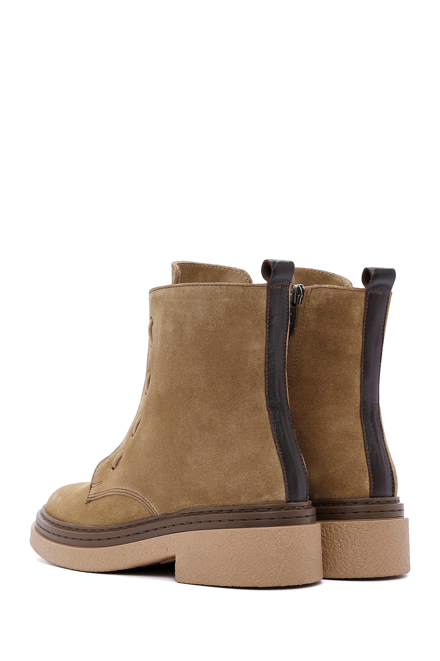 Women's Brown Zippered Suede Leather Boots