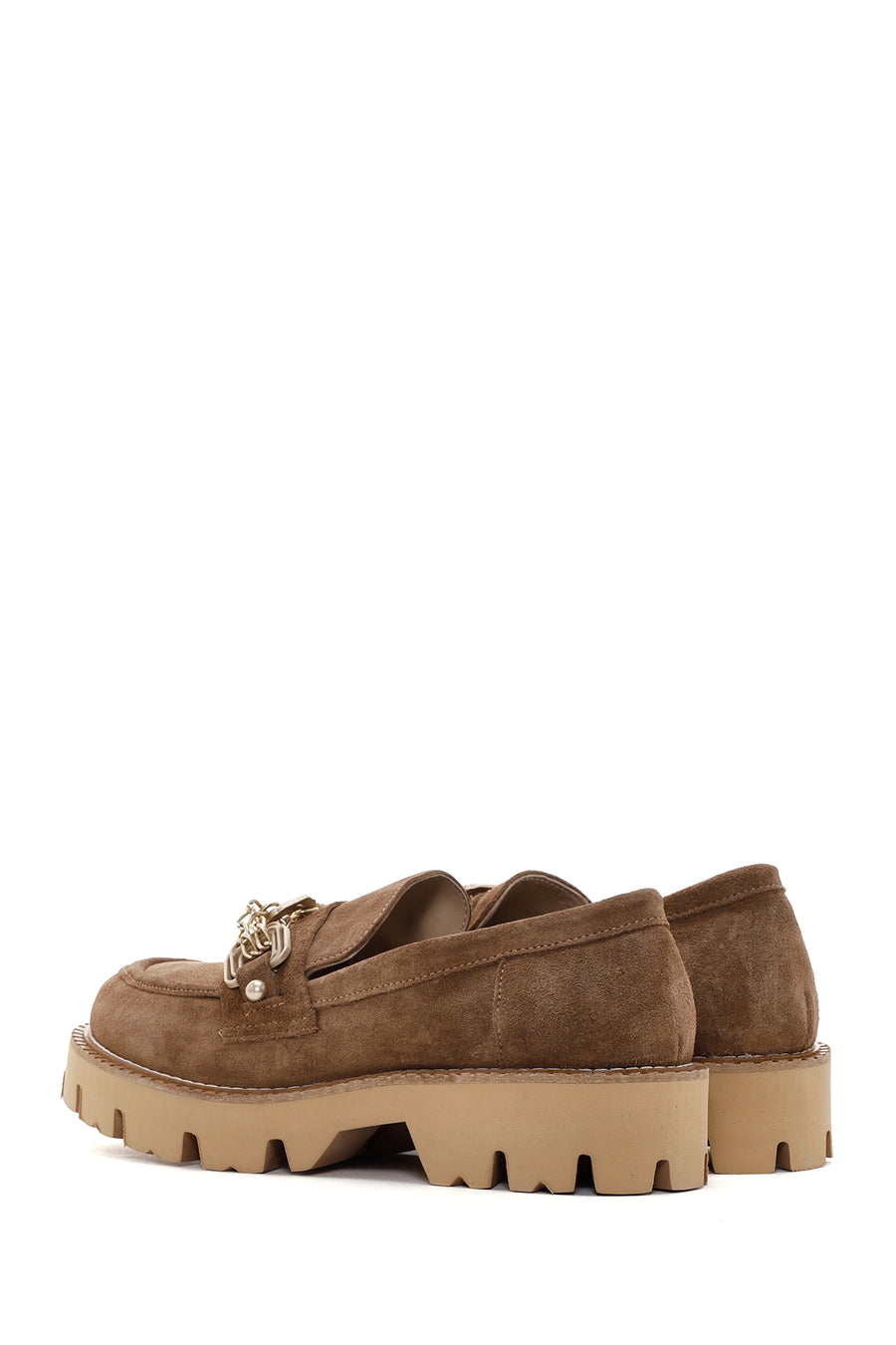 Women's Tan Suede Leather Buckle Masculine Loafer