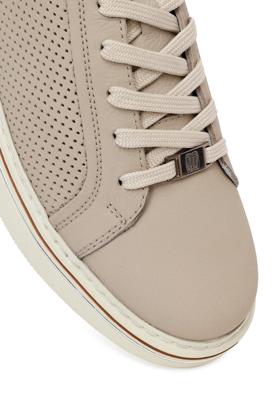 Erkek Bej Bağcıklı Deri Sneaker