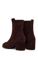 Woman Brown Zip Closure Chunky Heeled Suede Boots | Derimod