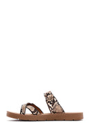 Women's Brown Double Buckled Patterned Slippers | Derimod