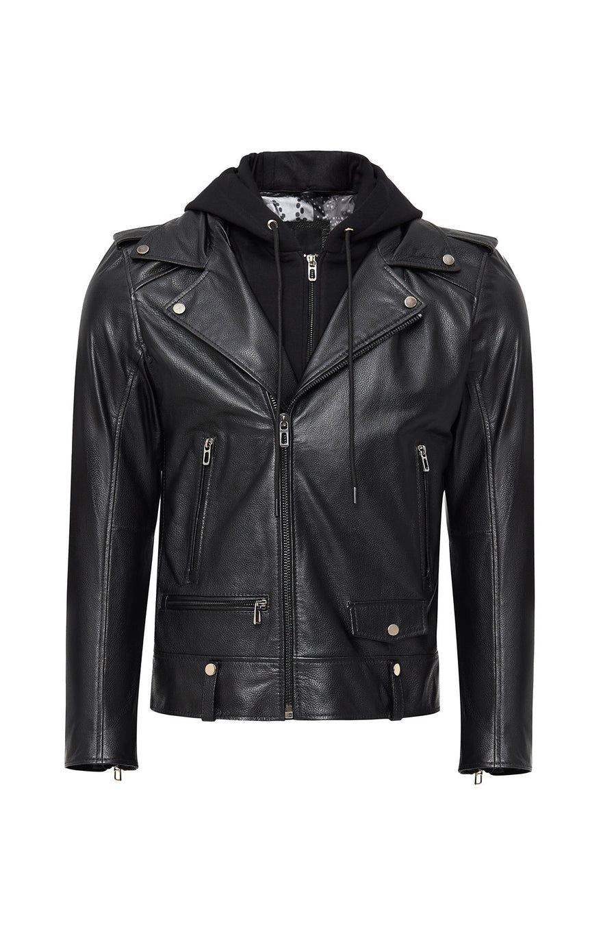 Butler Men's Black Hooded Biker Leather Jacket 24WGF6527FT | Derimod