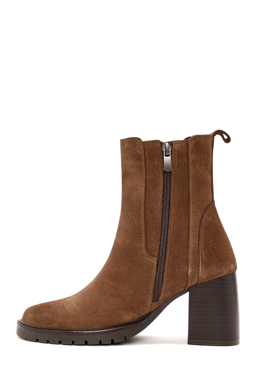 Women's Tan Thick Heeled Suede Leather Chelsea Boots