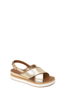 Woman Gold Filled Heeled Metallic Leather Sandal | Derimod