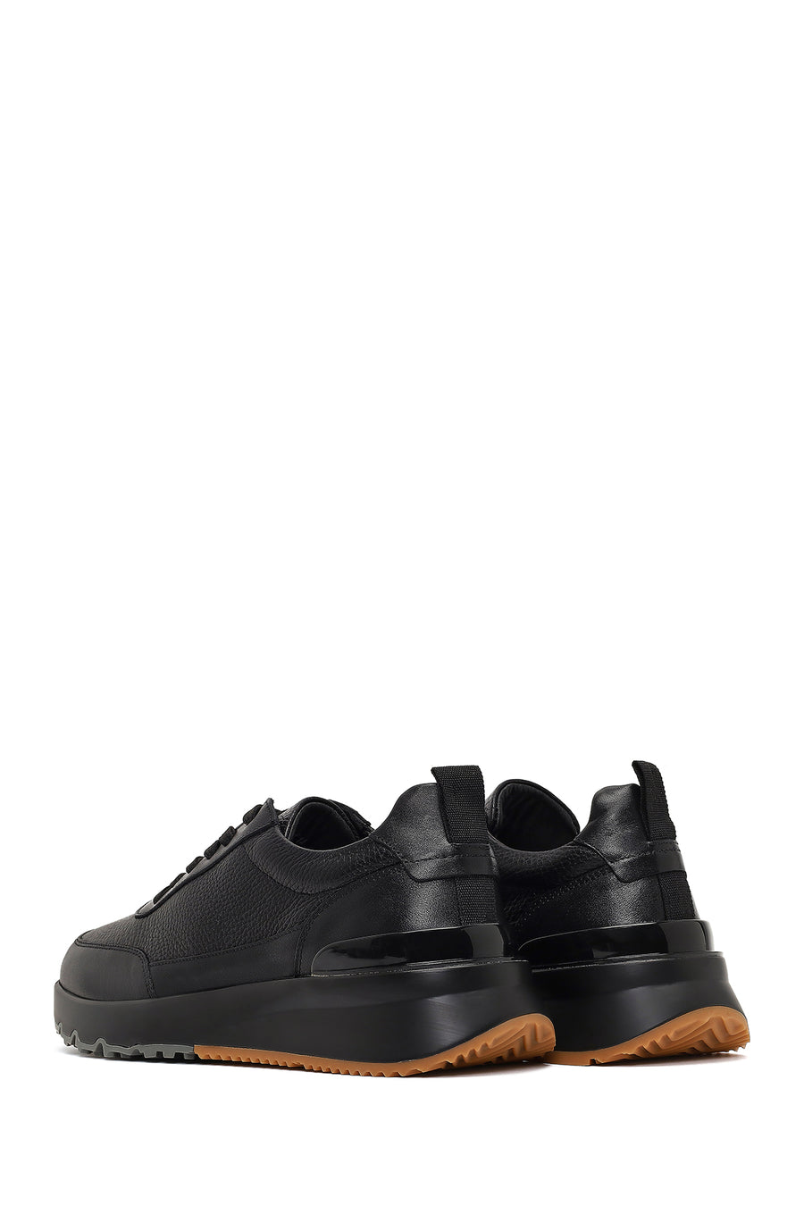 Male Black Lace-Up Thick-Soled Leather Sneaker