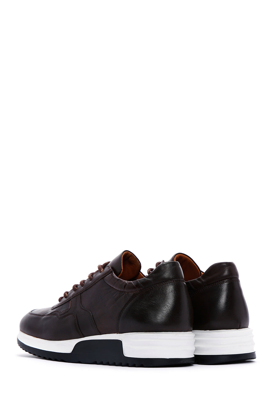 Erkek Kahverengi Bağcıklı Deri Sneaker