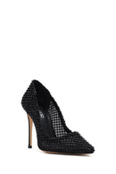 Woman Black Stoned High Thin Heels Leather Stiletto | Derimod