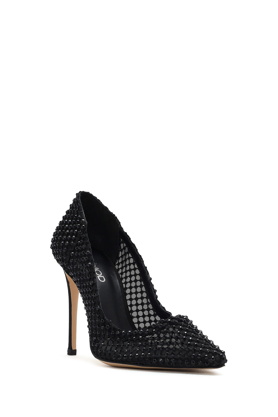 Woman Black Embellished High Thin-Heeled Leather Stiletto