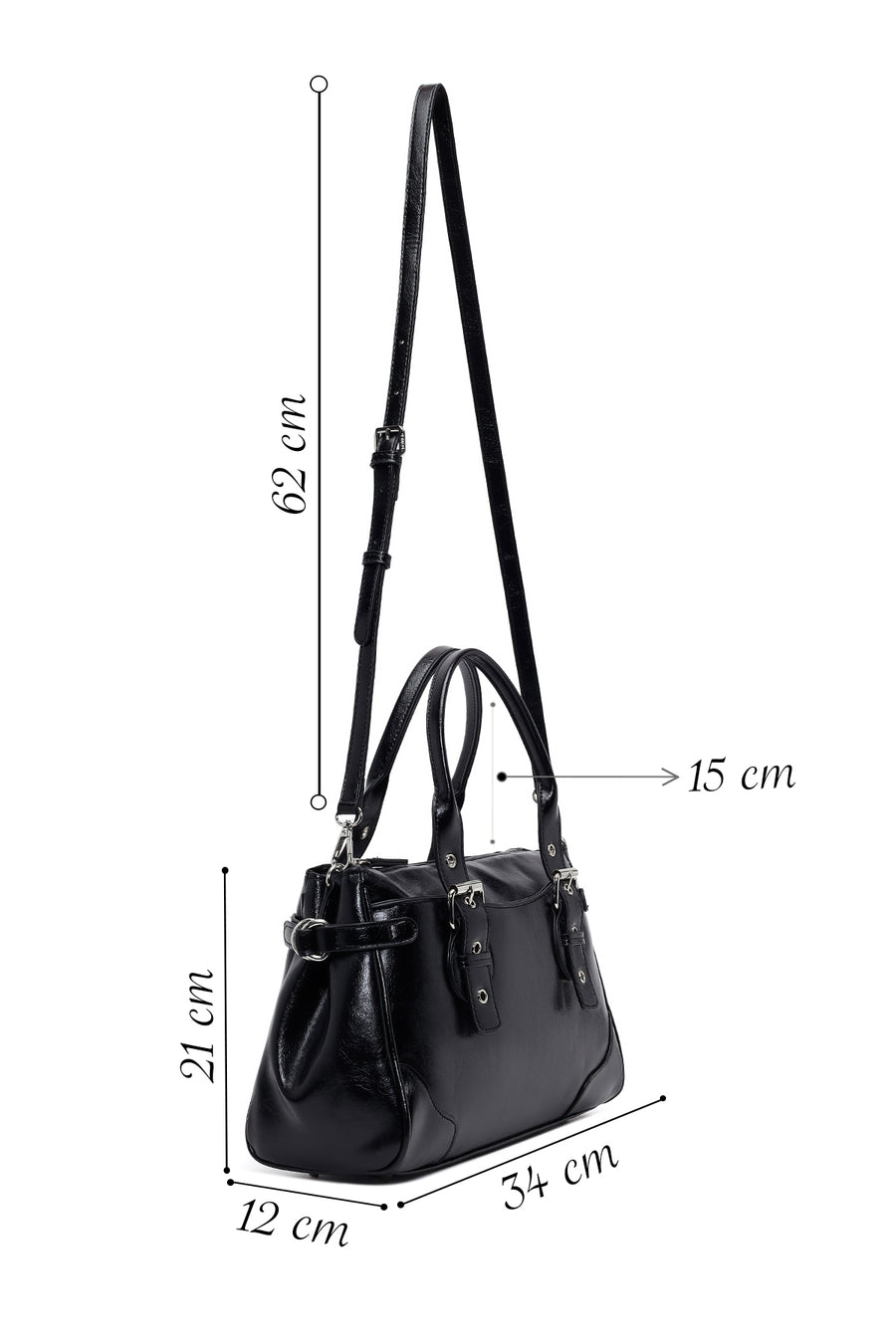 Woman Black Long-Strap Casual Shoulder Bag