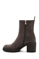 Woman Mink Suede Zippered Heels Leather Boat | Derimod