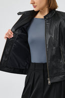 Prima Women's Black Short Leather Jacket | Derimod