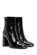 Woman Black Zippered High Thick Heel Patent Leather Leather Boat | Derimod