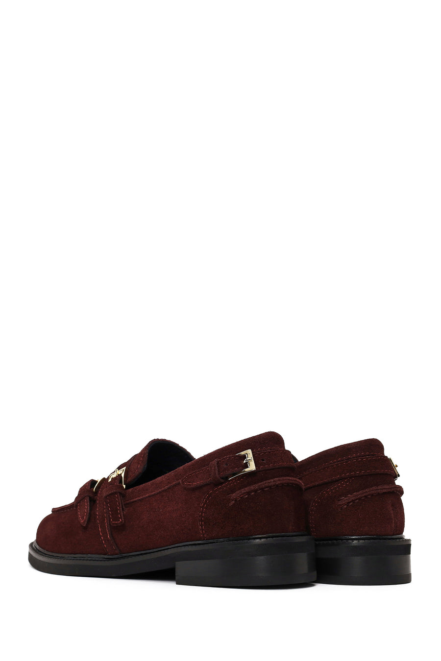 Kadın Bordo Tokalı Süet Deri Maskülen Loafer