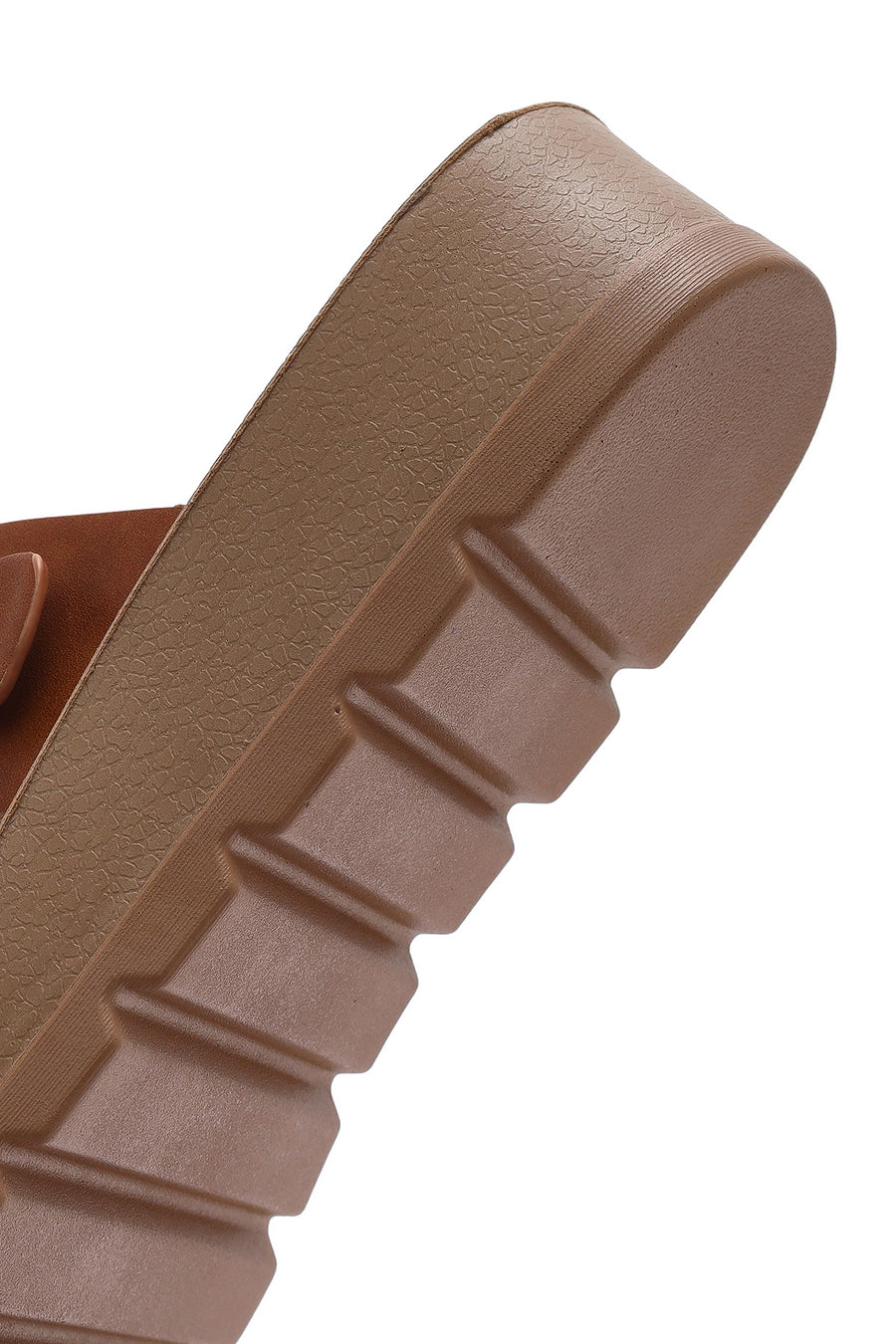Women's Brown Double Buckled Thick Soled Slippers