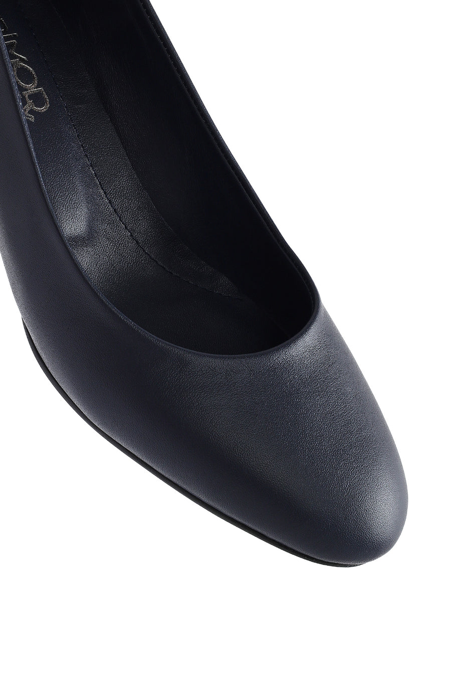 Women's Navy Blue Short Chunky Heeled Leather Shoes