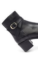 Woman Black Zip Closure Thick-Heeled Leather Boots | Derimod