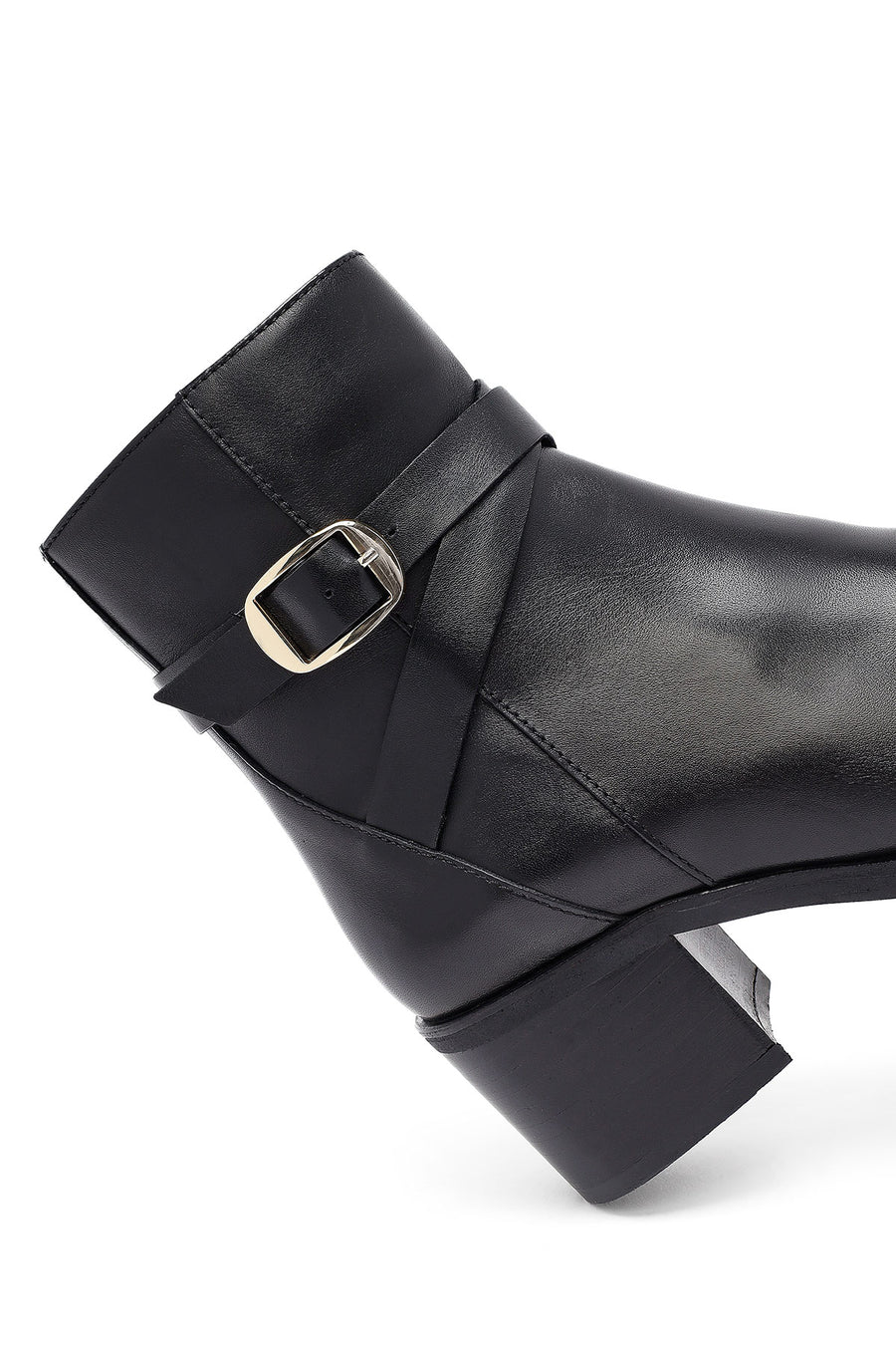 Woman Black Zip Closure Thick-Heeled Leather Boots