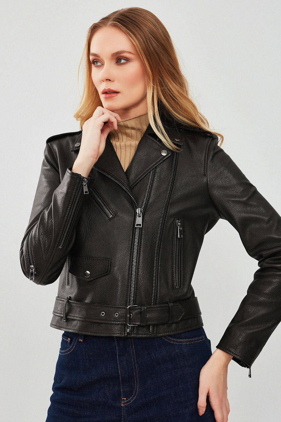 London Women's Black Biker Leather Jacket