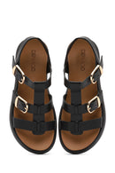 Women's Black Buckled Thick Soled Leather Sandals | Derimod