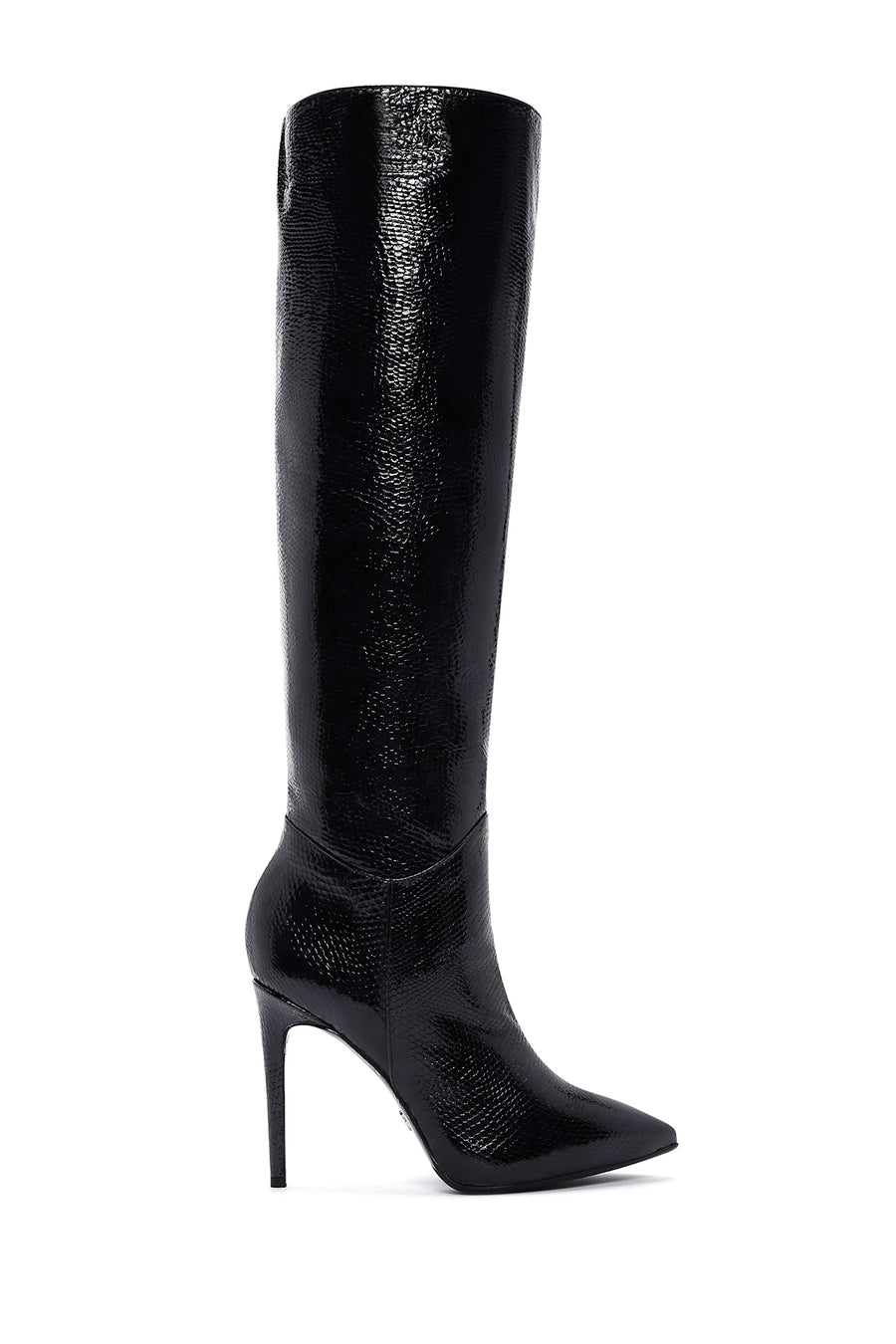 Women's Black Leather Thin Heeled Boots