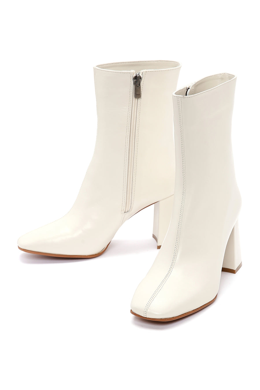 Women's Beige Leather Heeled Classic Boots