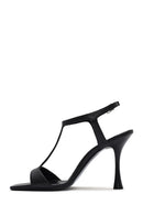 Women's Black Ankle Strap Patterned Leather Thin High Heel Sandals | Derimod