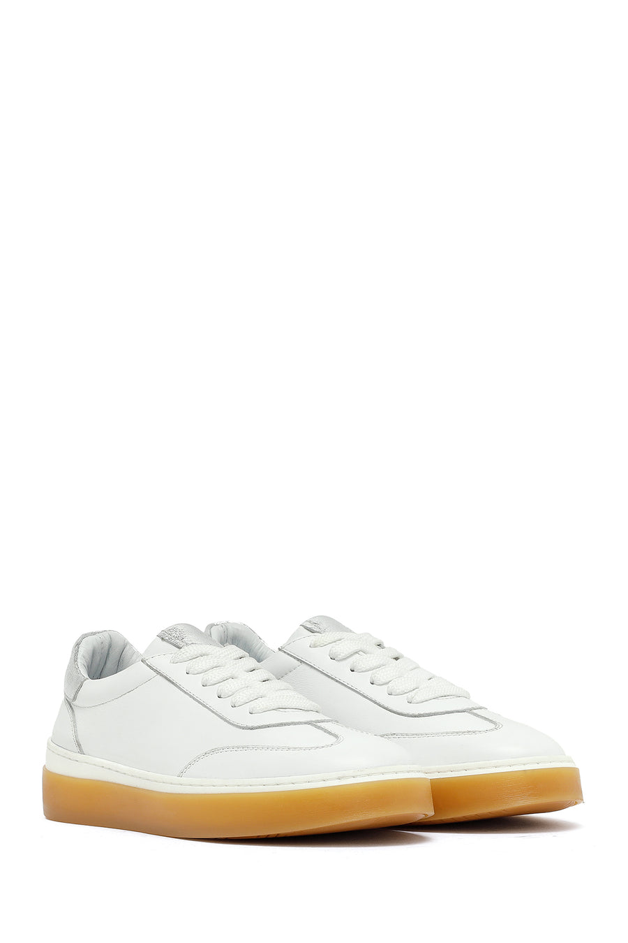 Woman White Laced Leather Sneakers