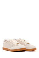 Women's Beige Lace-Up Mesh Suede Leather Sneaker | Derimod