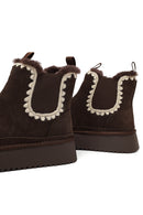 Woman Brown Thick-Soled Patterned Suede Teddy Boots | Derimod