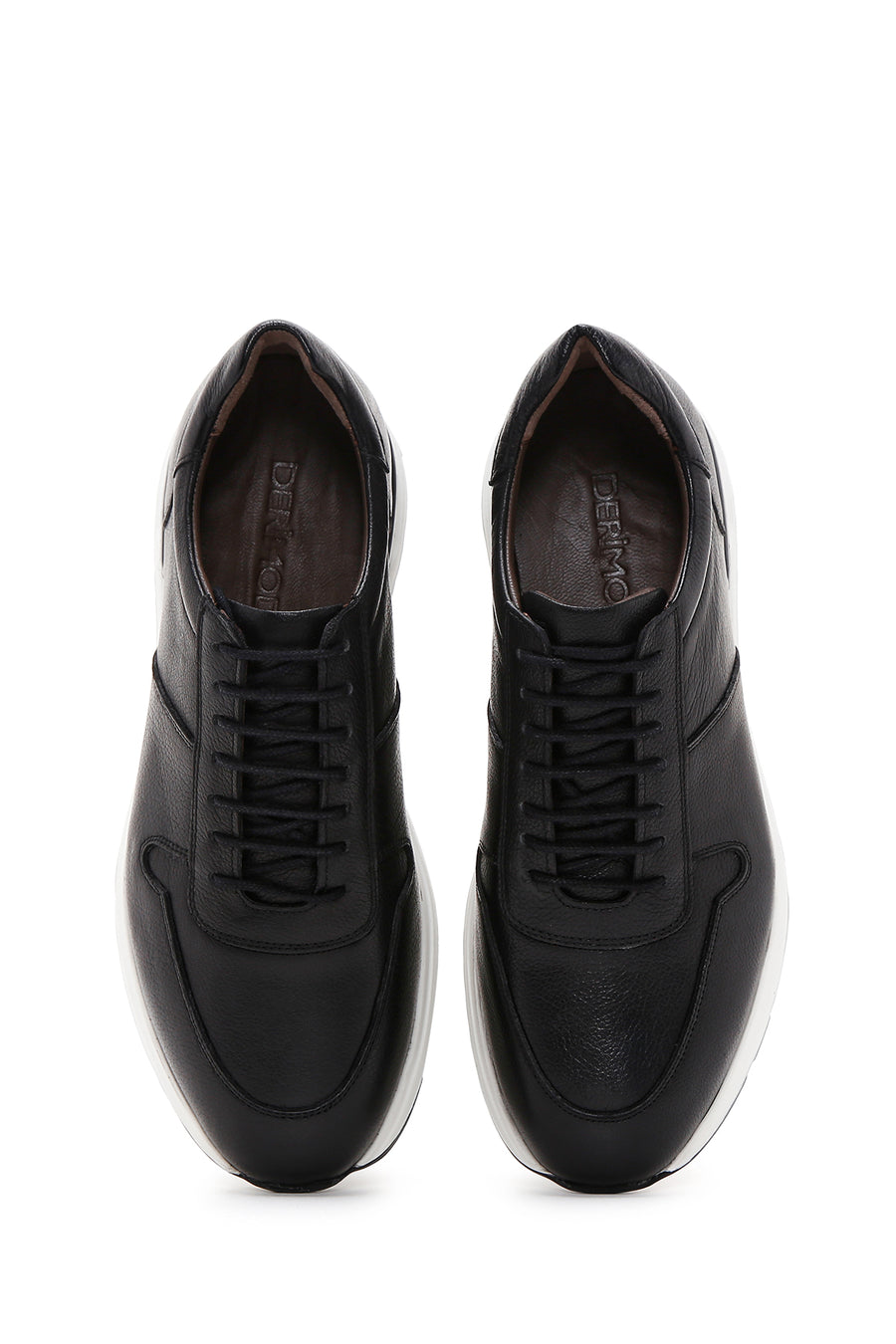 Erkek Siyah Bağcıklı Deri Casual Sneaker