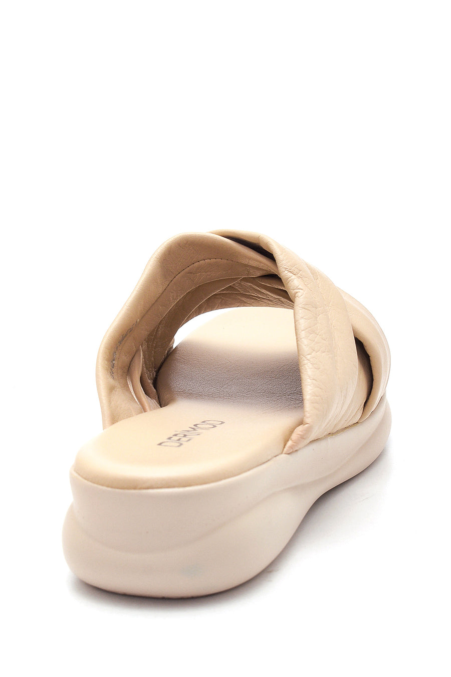 Women's Beige Leather Casual Flat Slippers