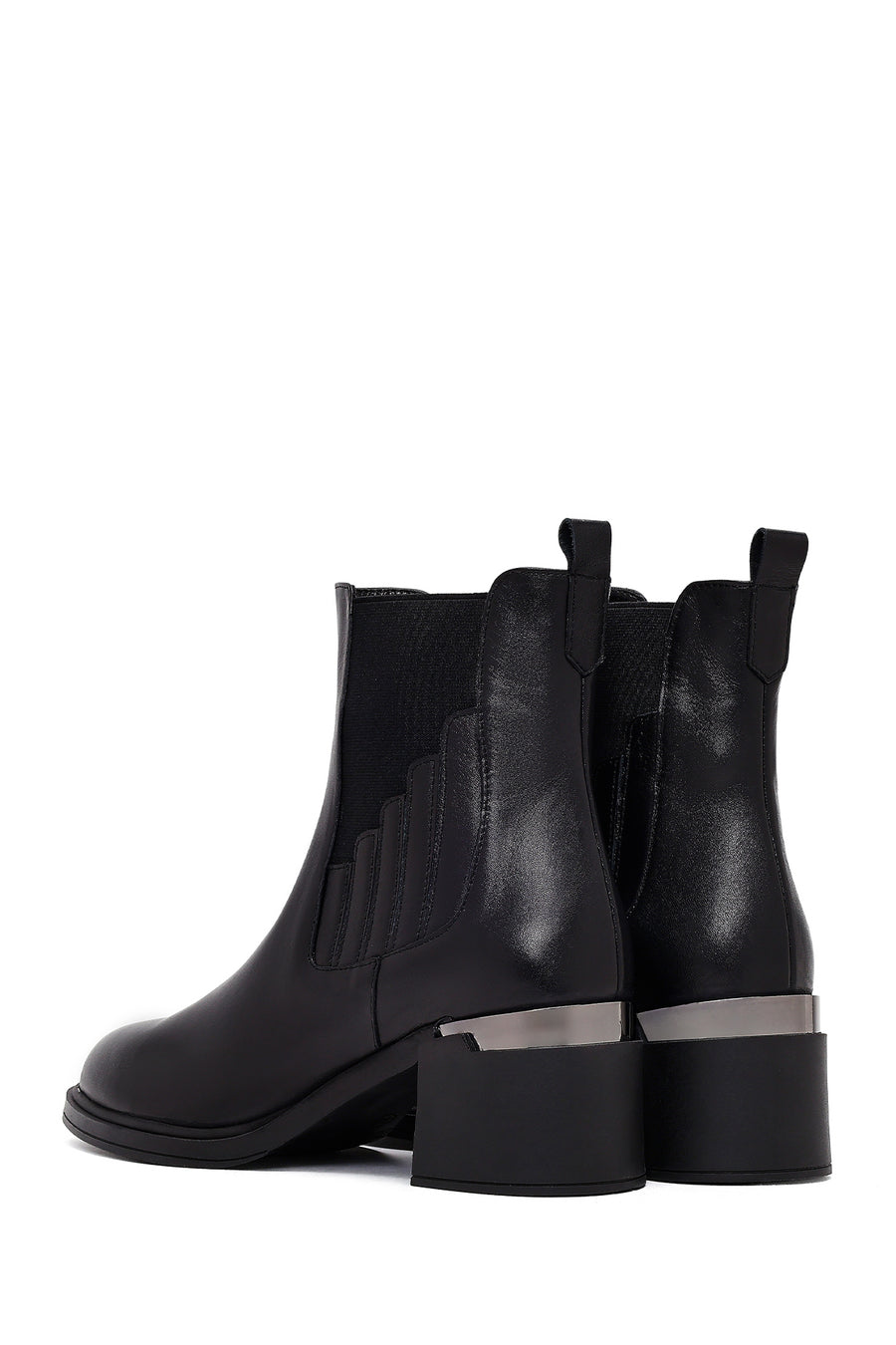 Women's Black Thick Heeled Leather Chelsea Boots