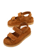 Woman Tan Strappy Thick-Soled Suede Sandal | Derimod