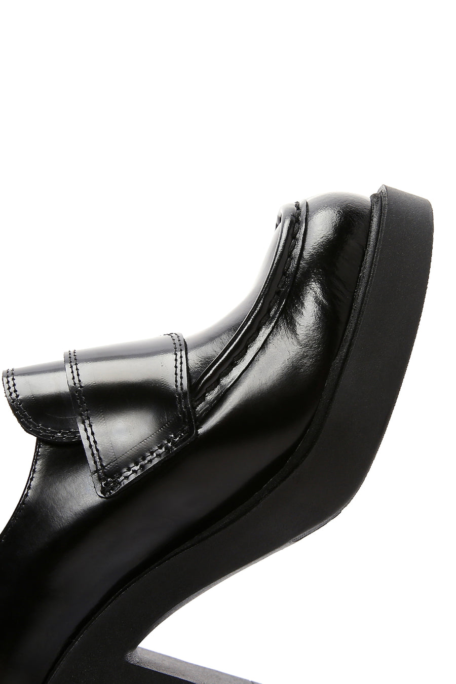 Women's Black Thick High Heel Leather Masculine Loafer