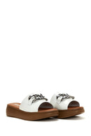 Women's White Thick Soled Leather Slippers | Derimod