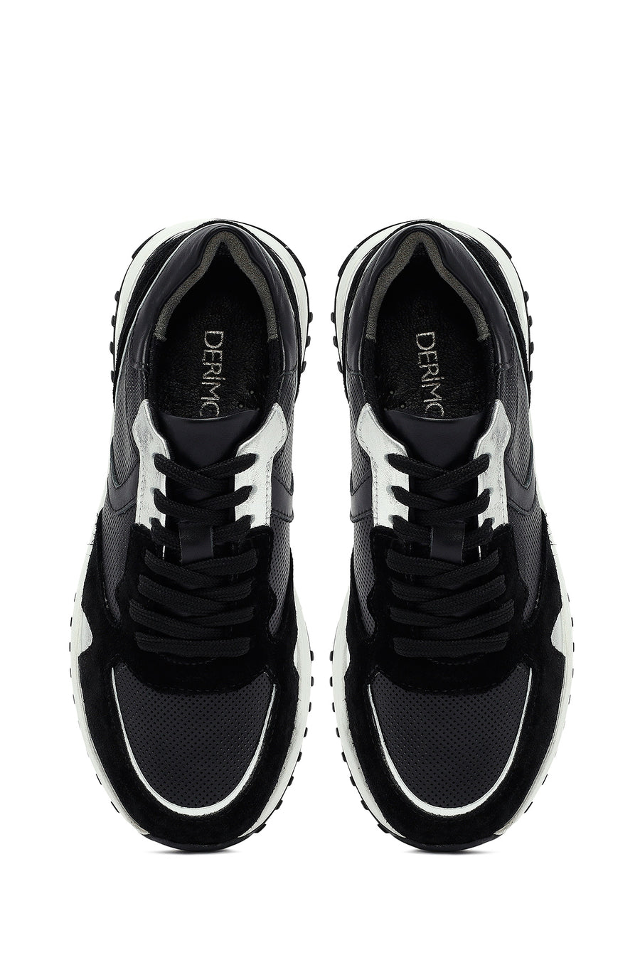 Kadın Siyah Bağcıklı Kalın Tabanlı Deri Sneaker