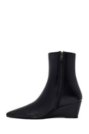 Woman Black Zip Closure Wedge-Heel Leather Boots | Derimod