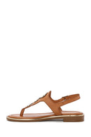 Women's Tan Flip Flops Leather Sandals | Derimod