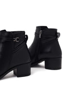 Woman Black Zip Closure Short-Heeled Leather Boots | Derimod