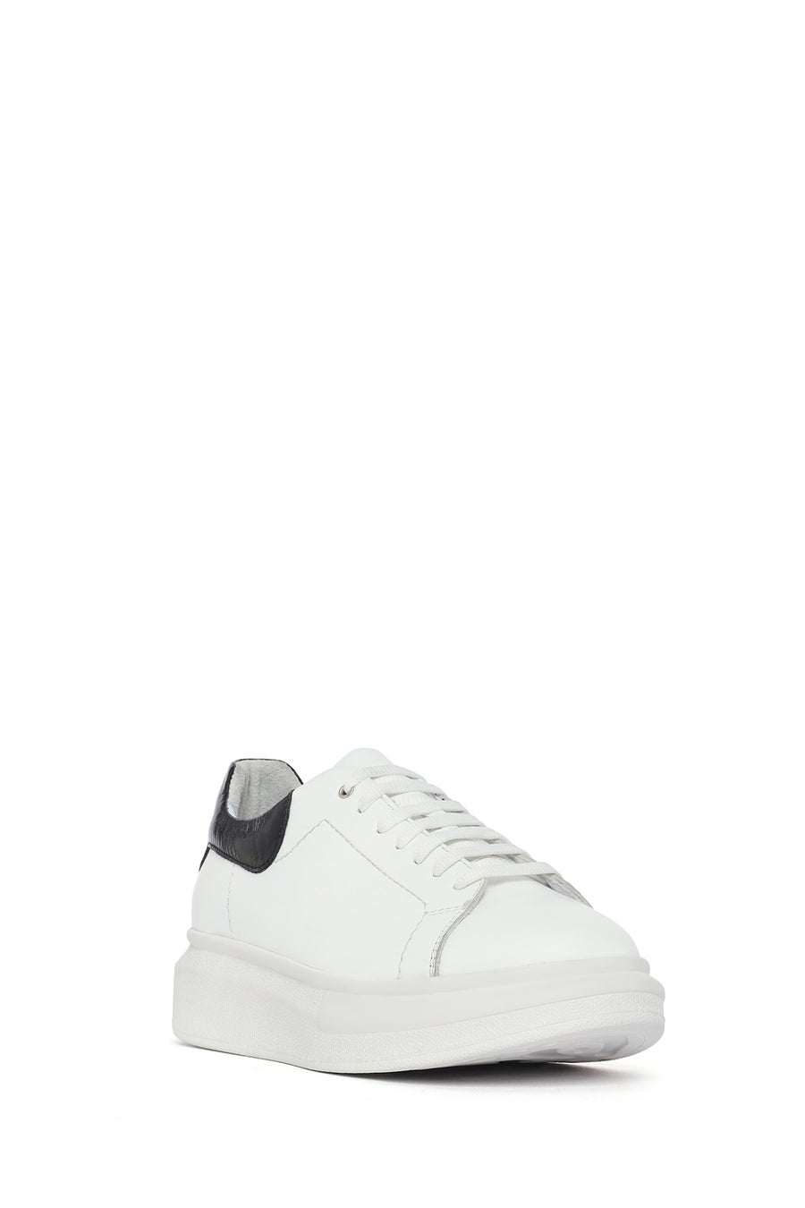Women's White Lace-up Thick-Sole Leather Sneaker