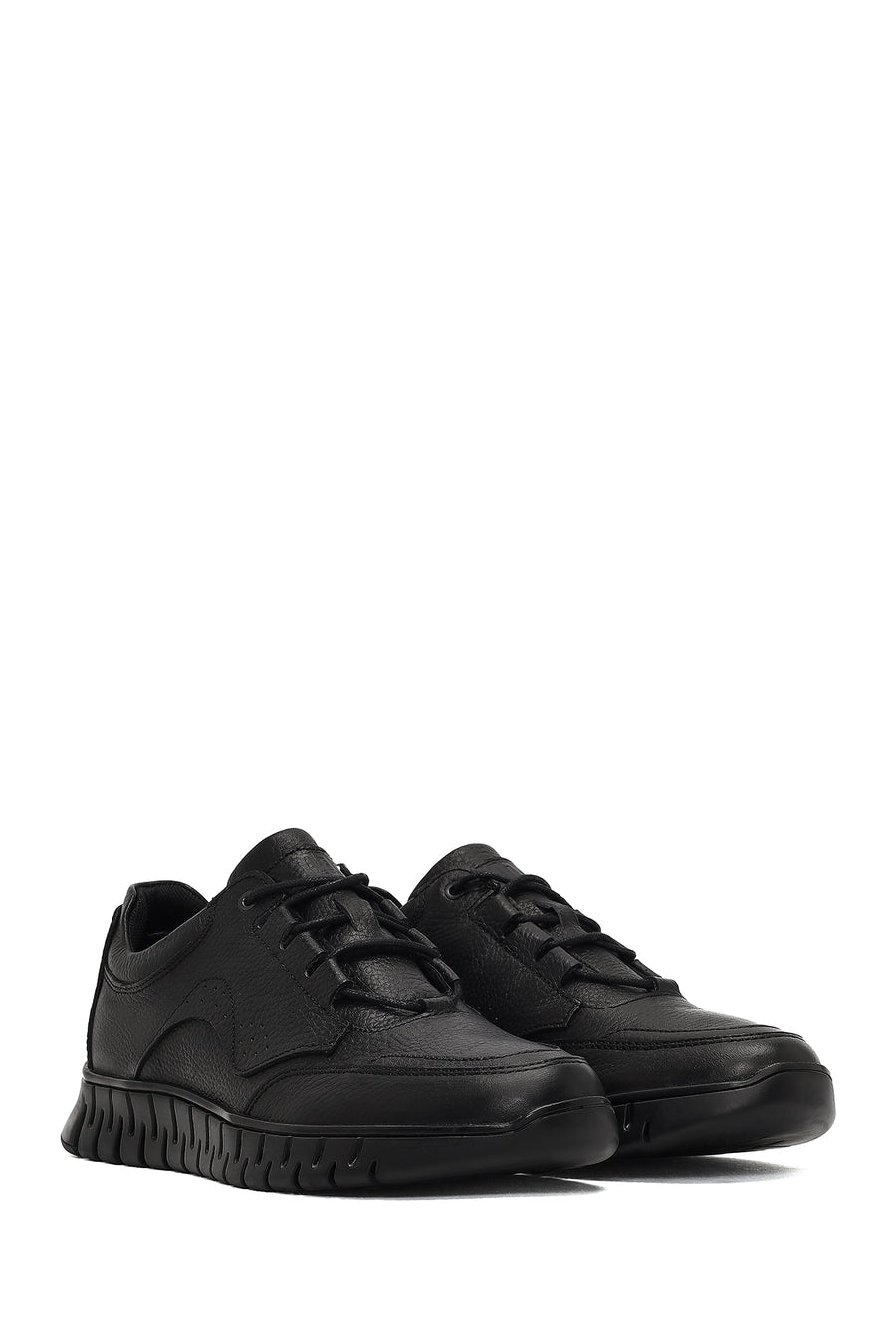 Erkek Siyah Bağcıklı Kalın Tabanlı Deri Casual Sneaker