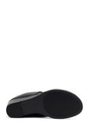 Women's Black Wedge Heeled Leather Slippers | Derimod