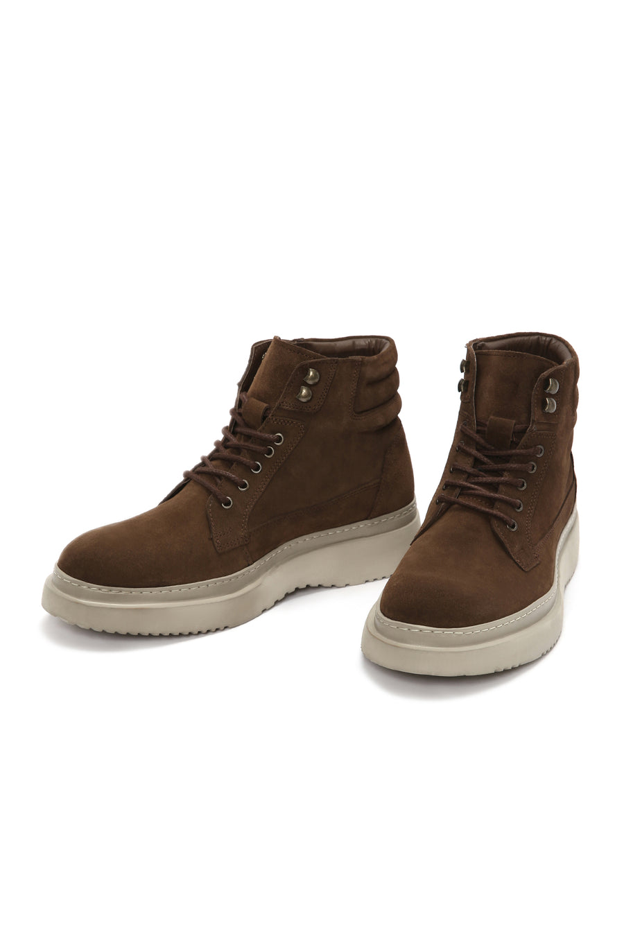 Men's Brown Thick Soled Laced Suede Leather Boots