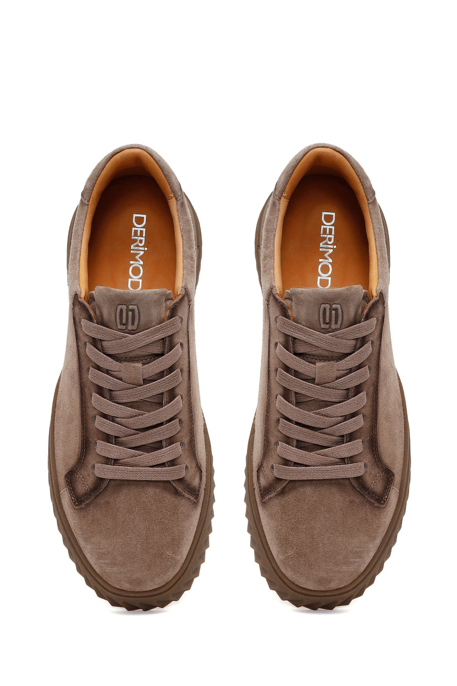 Erkek Vizon Bağcıklı Süet Deri Casual Sneaker