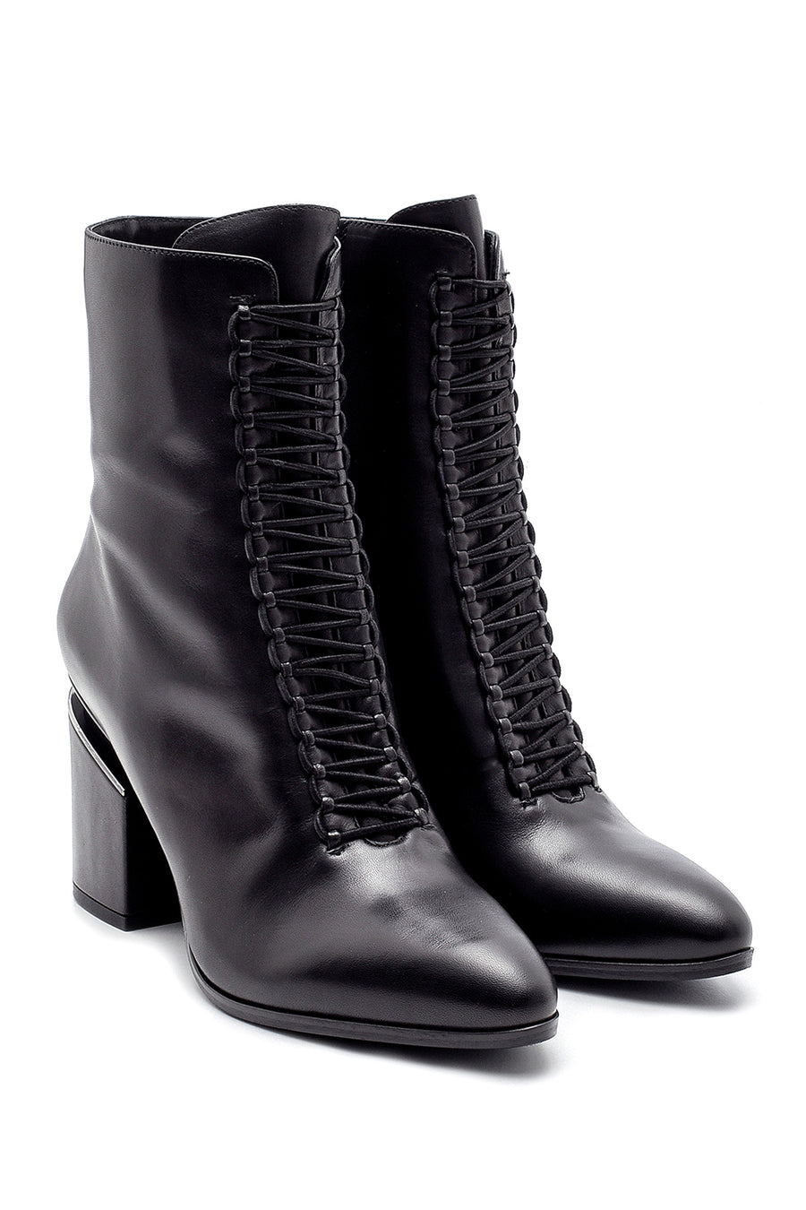 Women's Leather Heel Detailed Boots