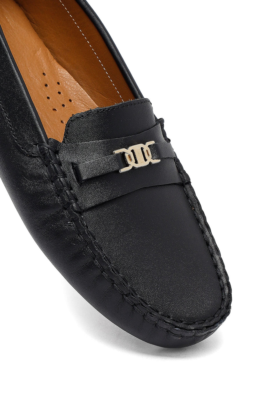 Woman Black Buckle Leather Loafer