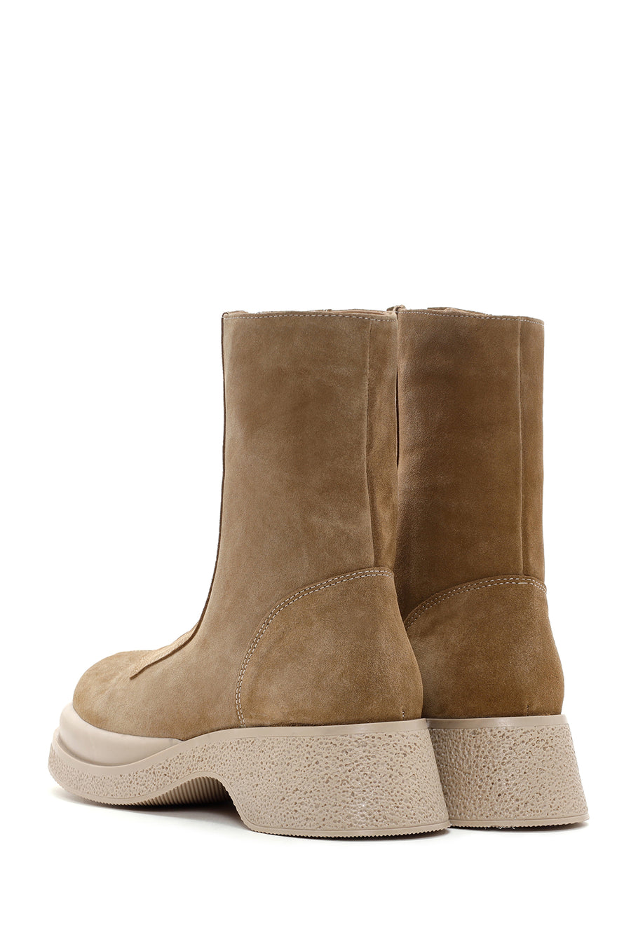 Women's Tan Suede Leather Zippered Thick Soled Casual Boots