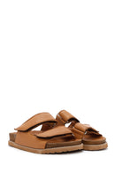 Women's Tan Leather Thick Soled Comfort Slippers | Derimod